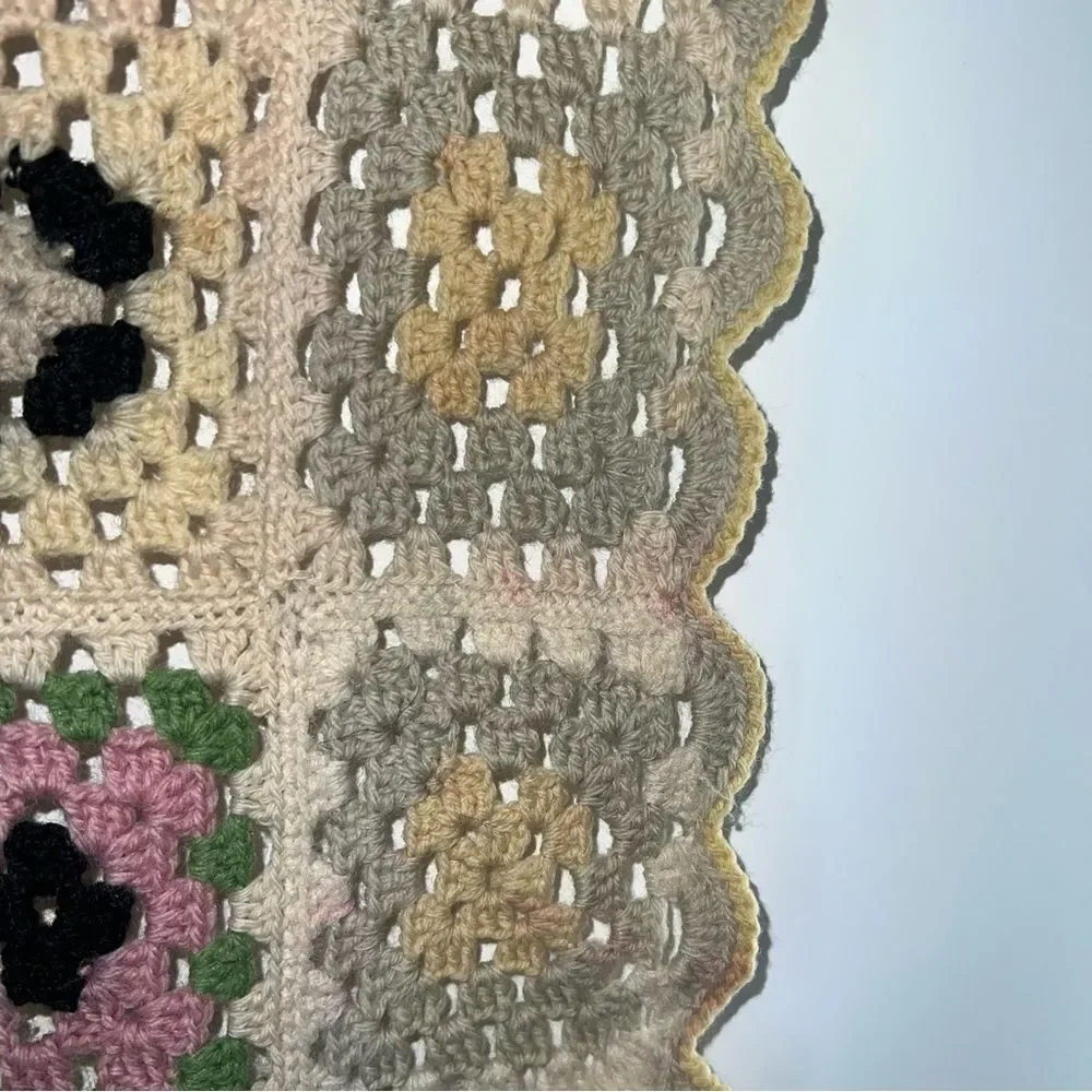 Vintage Afgani Crochet Grandma Square Blanket Throw Quilt Multicolor Handmade